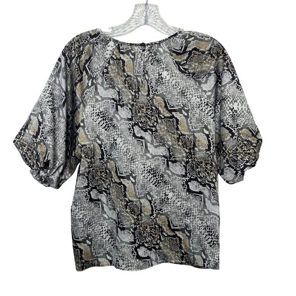 Worthington Snake Print Blouse Shirt Womens PM Medium New Petite Gray Black - Picture 2 of 9